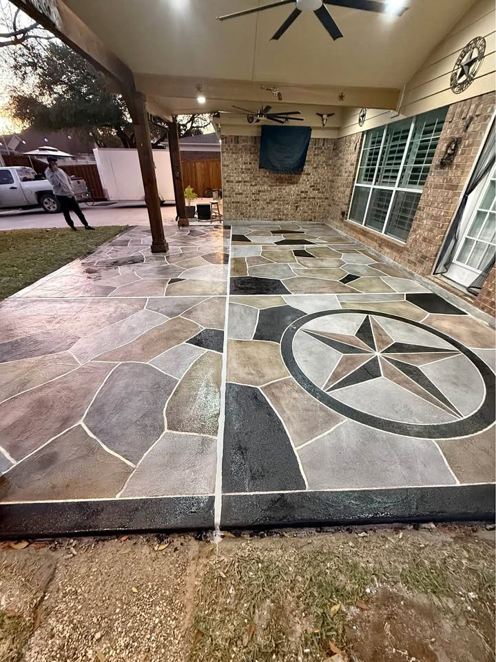 Stamped concrete overlay patio
